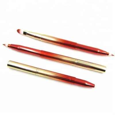 Low Moq Private Label Accepted Lip Makeup Brush Red and Gold Color Double End Retractable Lipstick Brush